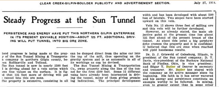 A
            publicity announcement for the Golden Sun Mine.